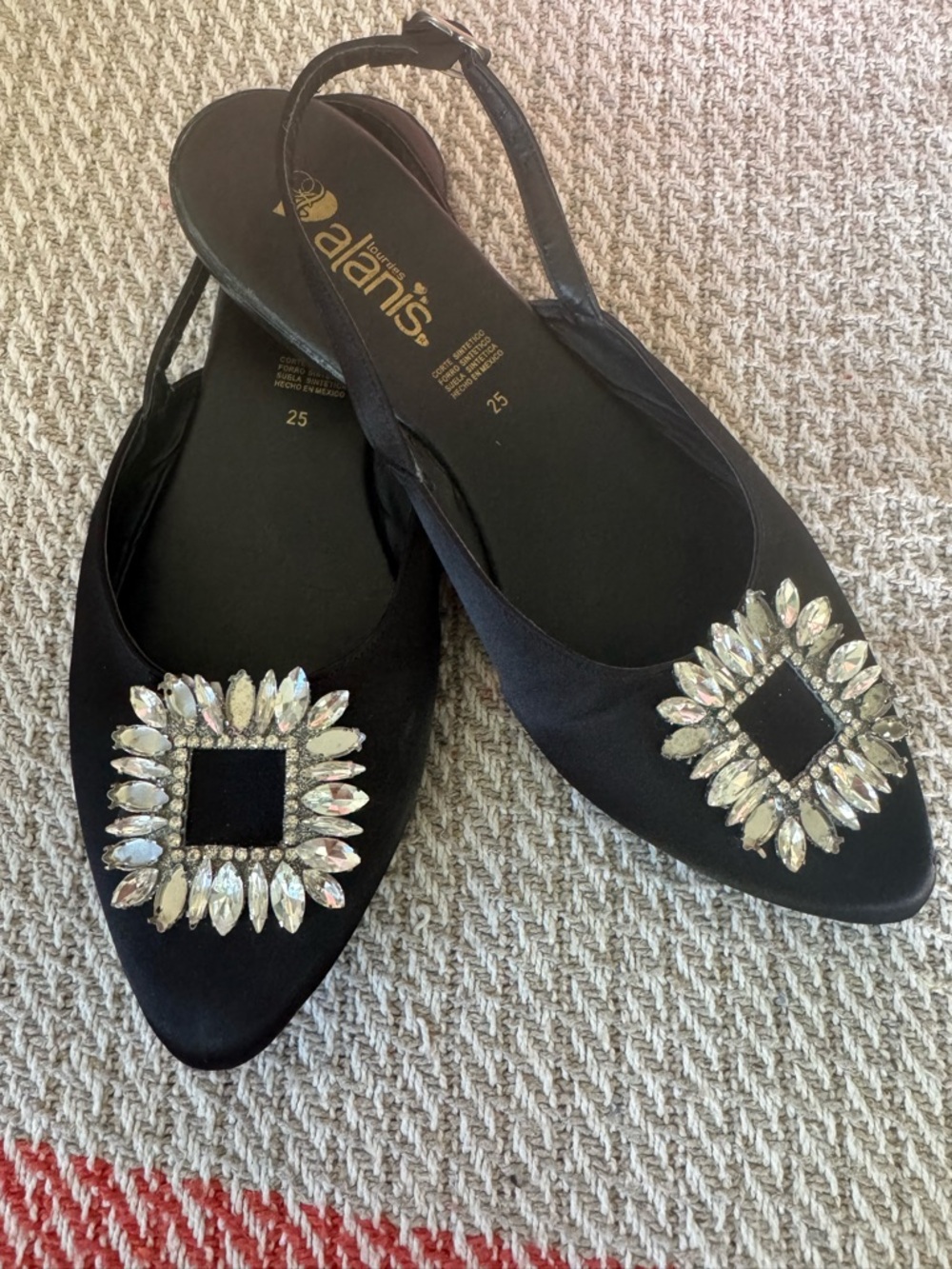 Alanis Black Crystal-Embellished Pointed Slingback Flats - Picture 2 of 3